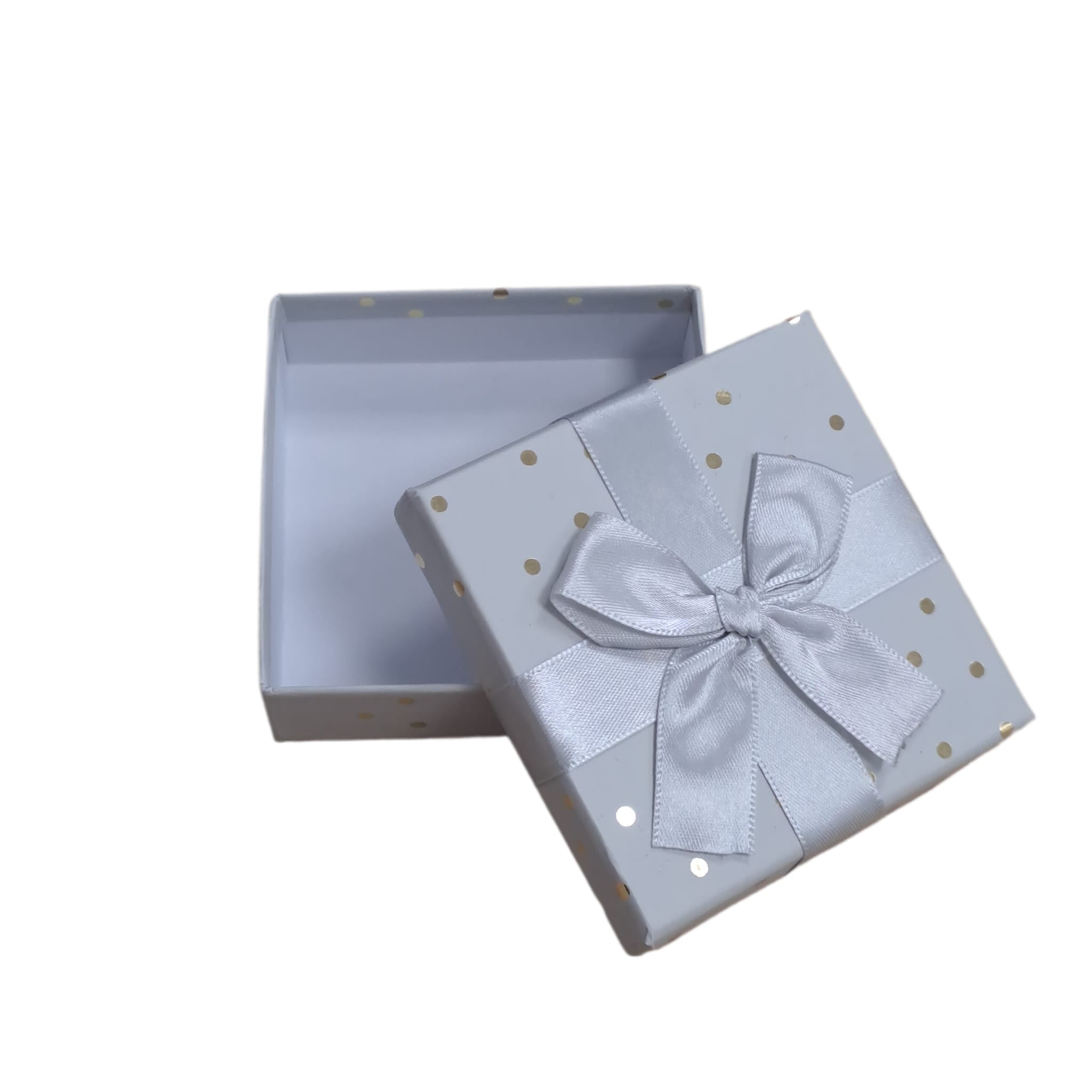 Cutie pentru cadou, gri, cu buline aurii, 10 cm x 10 cm x 3 cm