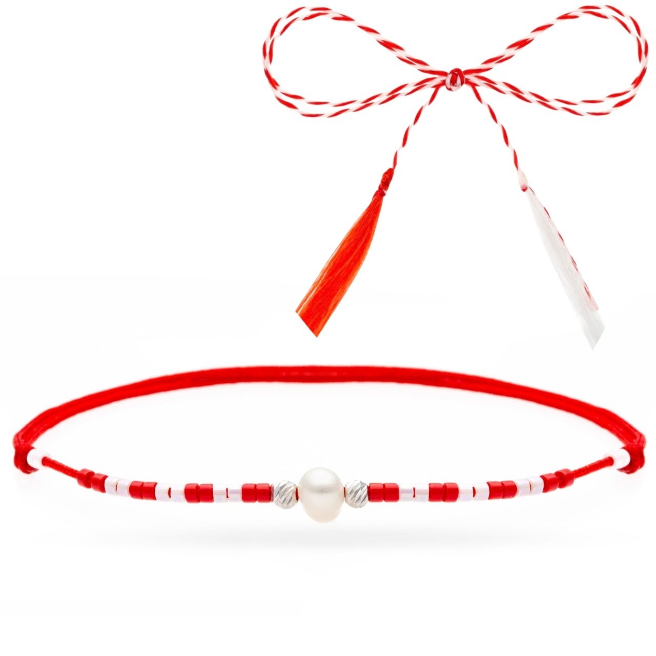 Martisor tip bratara cu 2 bile din argint 925 de 2.5mm perla de cultura si Miyuki C1