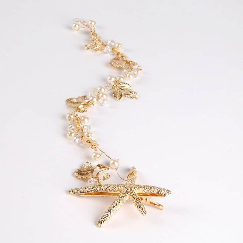 Accesoriu par, auriu, cu stea de mare si perle, Nicolette C13 - Pursehuit.ro