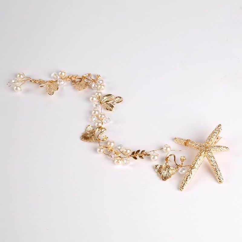 Accesoriu par, auriu, cu stea de mare si perle, Nicolette C13 - Pursehuit.ro