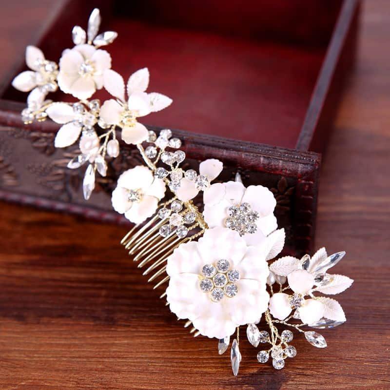 Accesoriu Par, auriu, cu flori argintii si pietre, Nikoleta C2 - Pursehuit.ro