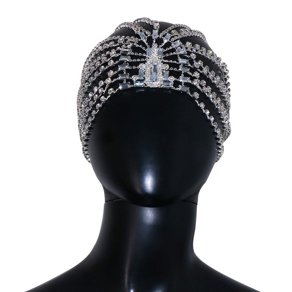Accesoriu de cap, argintiu, cu pietre, stil turban, Olina C11