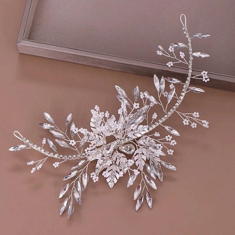 Accesoriu de par, argintiu, cu frunzulite si pietre, Anabela C10 - Pursehuit.ro