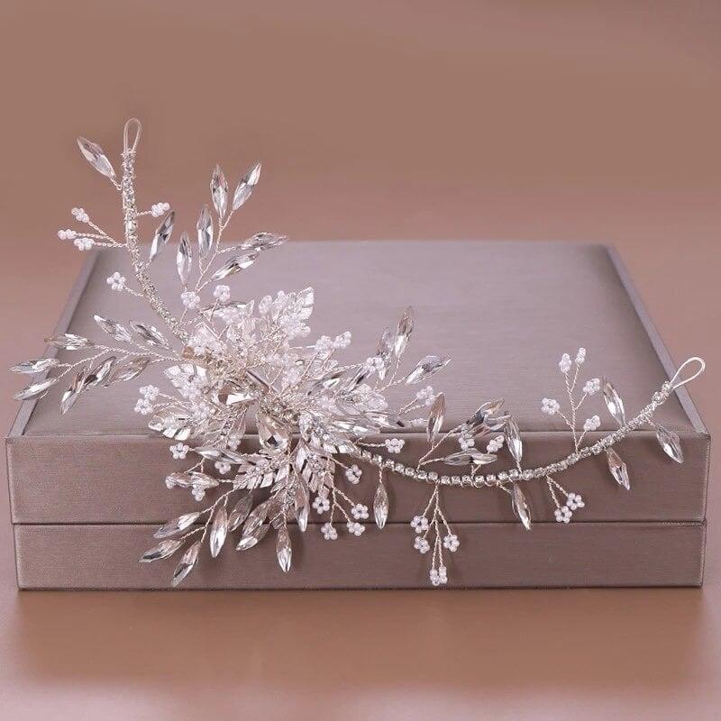 Accesoriu de par, argintiu, cu frunzulite si pietre, Anabela C10 - Pursehuit.ro