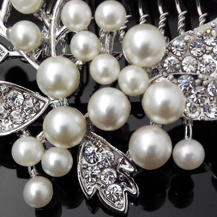 Accesoriu de par, argintiu, cu pietre si perle, Mailo C7