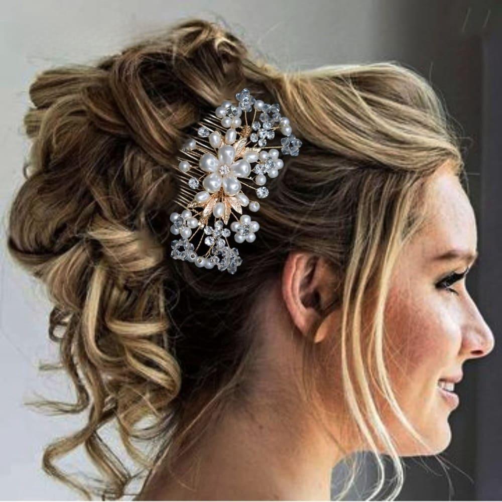 Accesoriu de par, auriu, cu perle si pietre, Heikki C4 - Pursehuit.ro