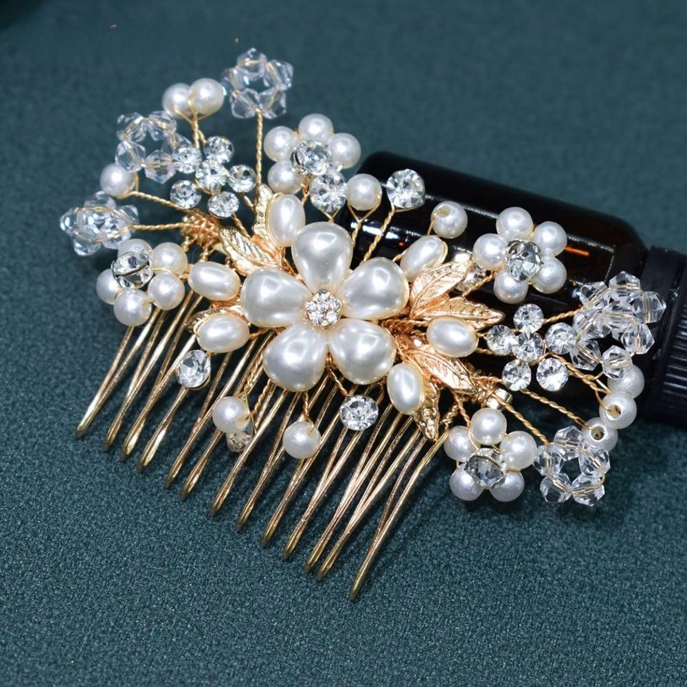 Accesoriu de par, auriu, cu perle si pietre, Heikki C4 - Pursehuit.ro