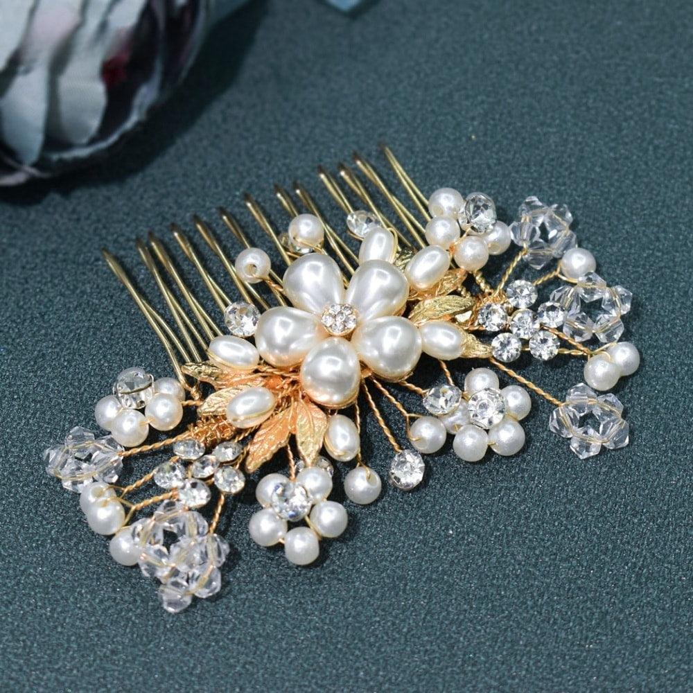 Accesoriu de par, auriu, cu perle si pietre, Heikki C4 - Pursehuit.ro