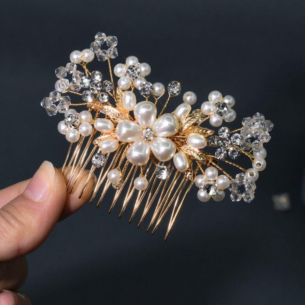 Accesoriu de par, auriu, cu perle si pietre, Heikki C4 - Pursehuit.ro