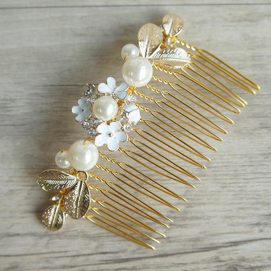 Accesoriu de par, auriu, cu pietre si perle, Maika C7 - Pursehuit.ro