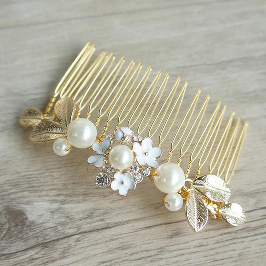 Accesoriu de par, auriu, cu pietre si perle, Maika C7 - Pursehuit.ro