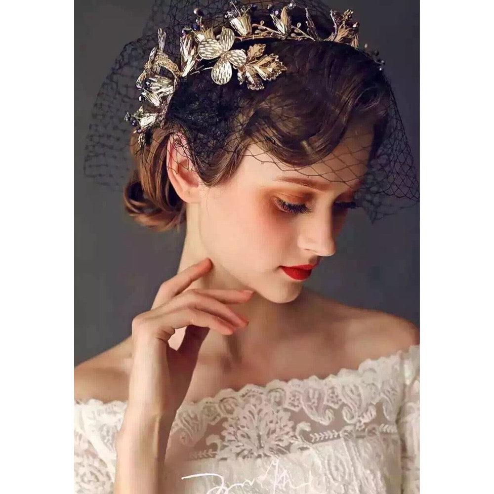 Accesoriu de par, auriu, modelator, cu frunzulite si cristale, Mailyn C7 - Pursehuit.ro