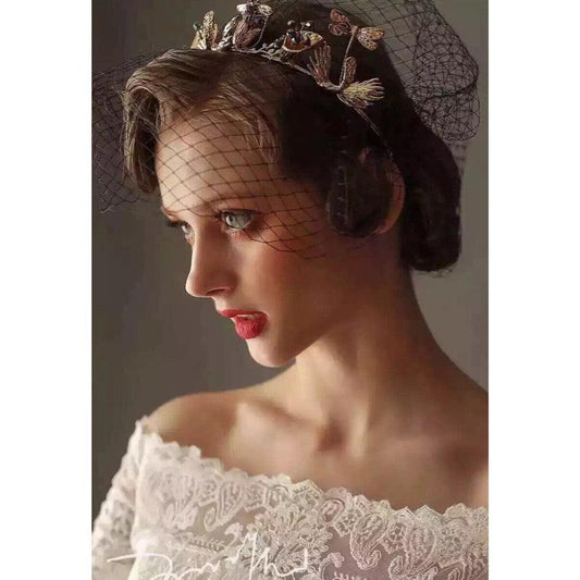 Accesoriu de par, auriu, modelator, cu frunzulite si cristale, Mailyn C7 - Pursehuit.ro