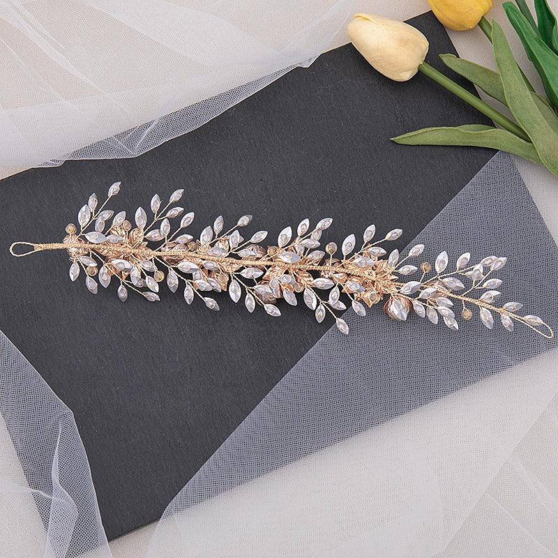 Accesoriu de par auriu, modelator, cu pietre si flori, Amanuel C18 - Pursehuit.ro