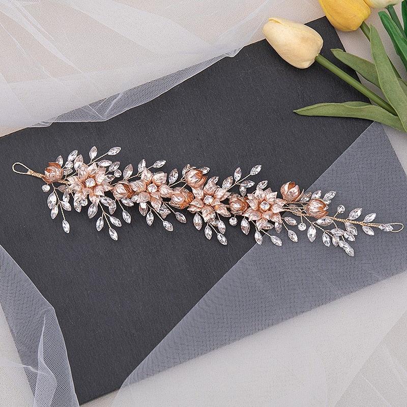 Accesoriu de par auriu, modelator, cu pietre si flori, Amanuel C18 - Pursehuit.ro