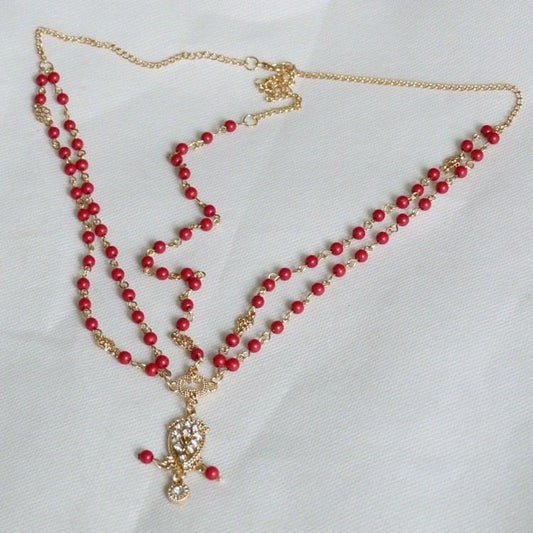 Accesoriu par, auriu, cu margelute rosii, Chelsea C8 - Pursehuit.ro