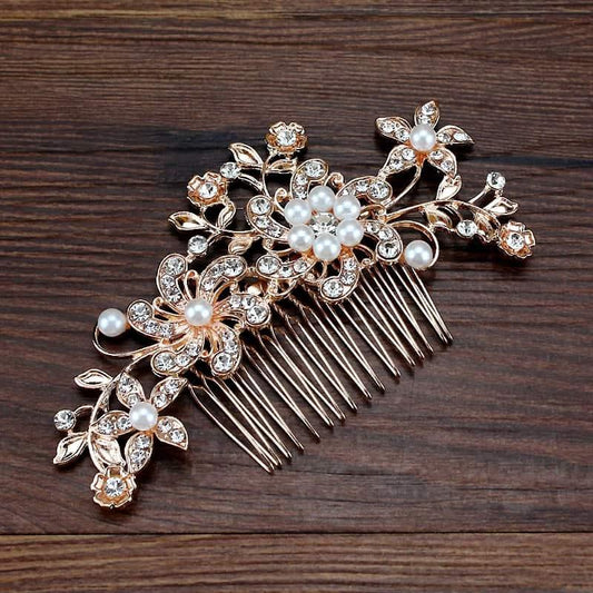 Accesoriu par, rose gold, cu flori si pietre, Eisa C6 - Pursehuit.ro