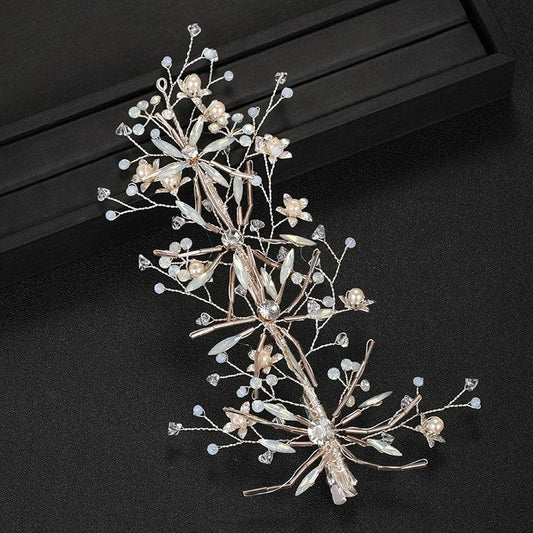 Accesoriu par, argintiu, cu flori, pietre si margelute aurii, Heinz C7 - Pursehuit.ro