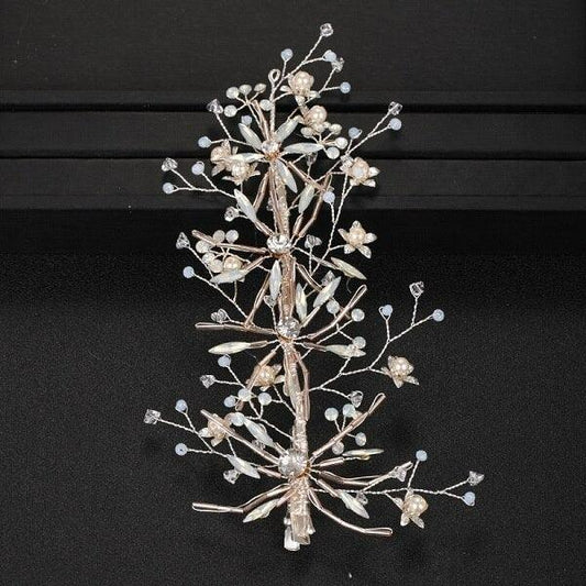 Accesoriu par, argintiu, cu flori, pietre si margelute aurii, Heinz C7 - Pursehuit.ro