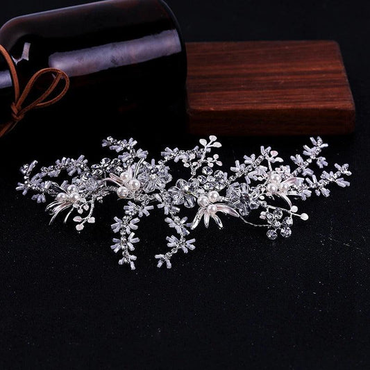 Accesoriu par, argintiu, cu floricele si pietre, Alexandra C6 - Pursehuit.ro