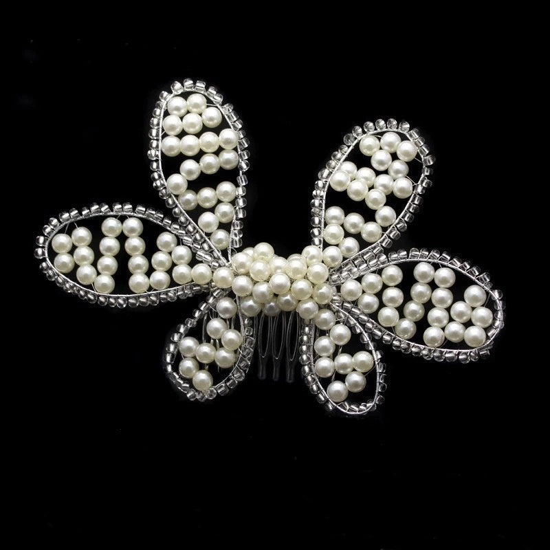 Accesoriu par, argintiu, forma de floare, cu perle, Annebel C6