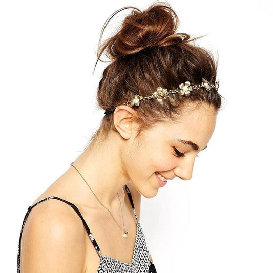 Accesoriu par, auriu, cu floricele si elastic, Anna C5 - Pursehuit.ro