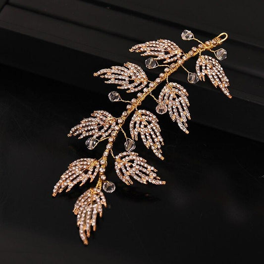 Accesoriu par, auriu, cu frunzulite si pietre, Melrose C9 - Pursehuit.ro