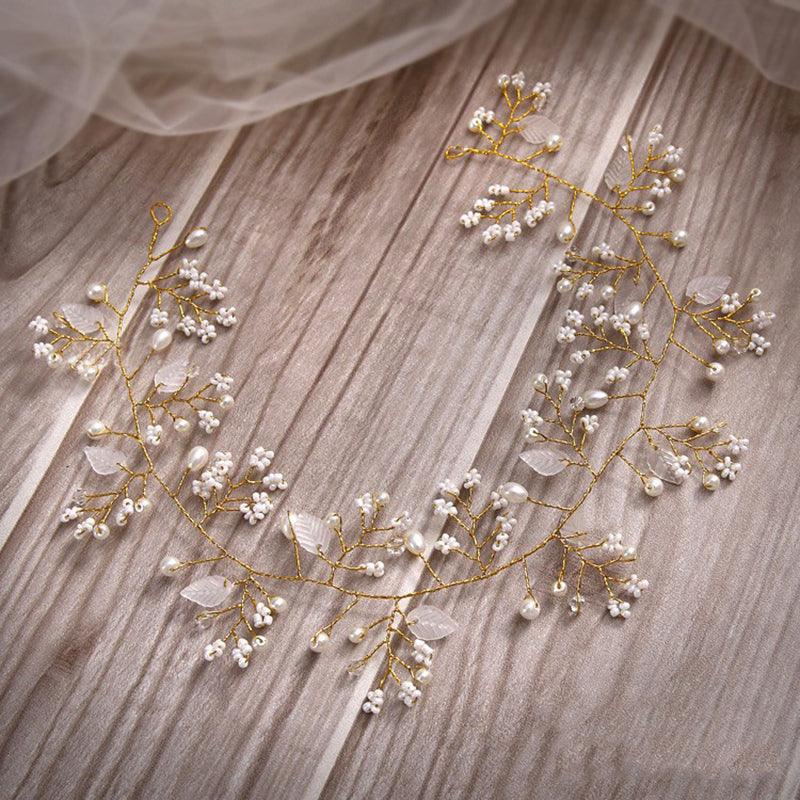 Accesoriu par, auriu, modelator, cu perle si frunzulite, Athena C4 - Pursehuit.ro