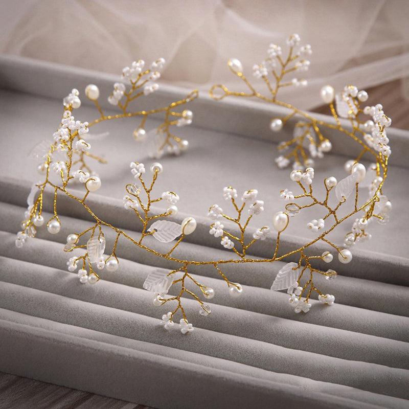 Accesoriu par, auriu, modelator, cu perle si frunzulite, Athena C4 - Pursehuit.ro