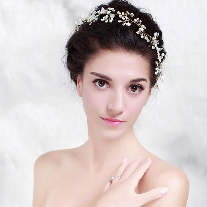 Accesoriu par, auriu, modelator, cu perle si frunzulite, Athena C4 - Pursehuit.ro