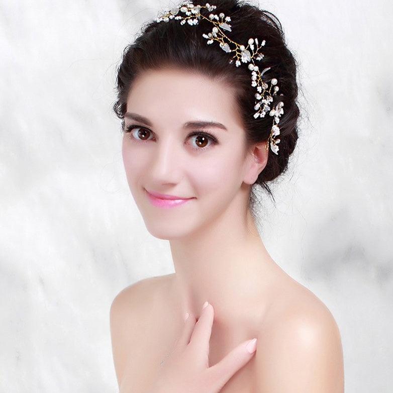 Accesoriu par, auriu, modelator, cu perle si frunzulite, Athena C4 - Pursehuit.ro