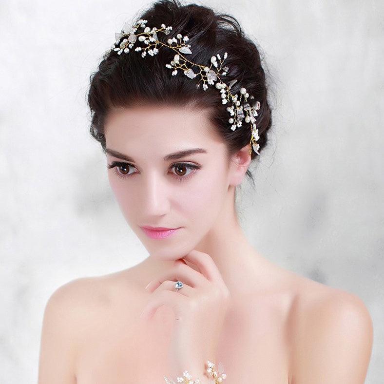 Accesoriu par, auriu, modelator, cu perle si frunzulite, Athena C4 - Pursehuit.ro