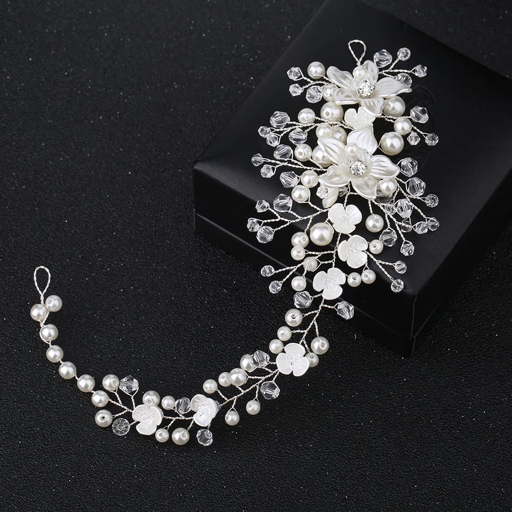 Accesoriu par cu flori si perle, argintiu, Kathalin C7