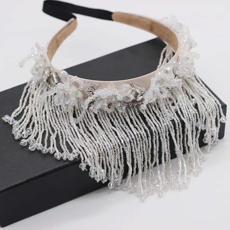 Bentita bej, cu franjuri, cristale, Maivor C1 - Pursehuit.ro