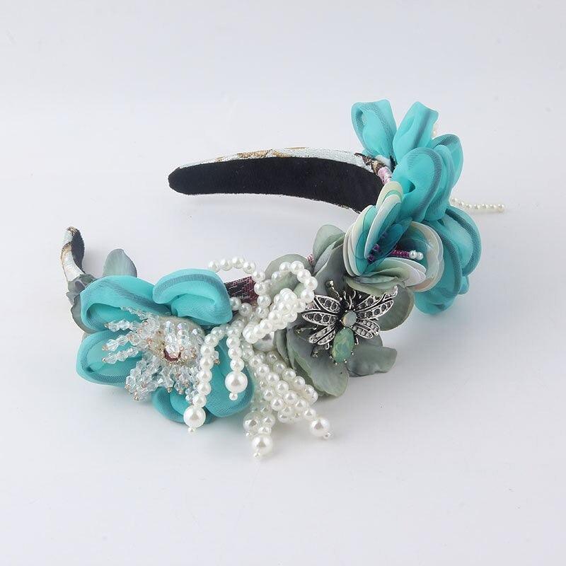 Bentita bleu, cu flori si perle, Molthe C3 - Pursehuit.ro