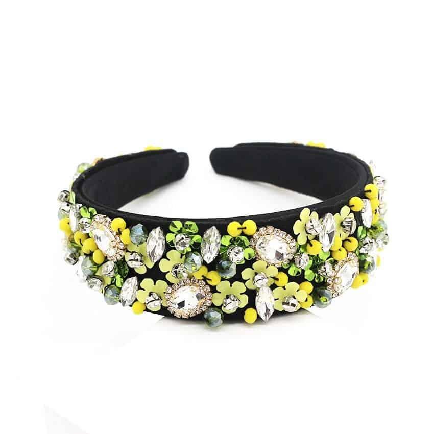 Bentita neagra, cu margelute galbene, verzi si pietre, Cathalin C3 - Pursehuit.ro