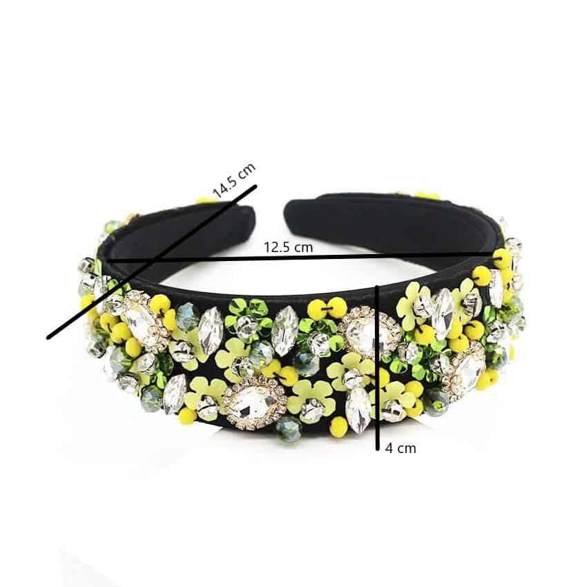 Bentita neagra, cu margelute galbene, verzi si pietre, Cathalin C3 - Pursehuit.ro