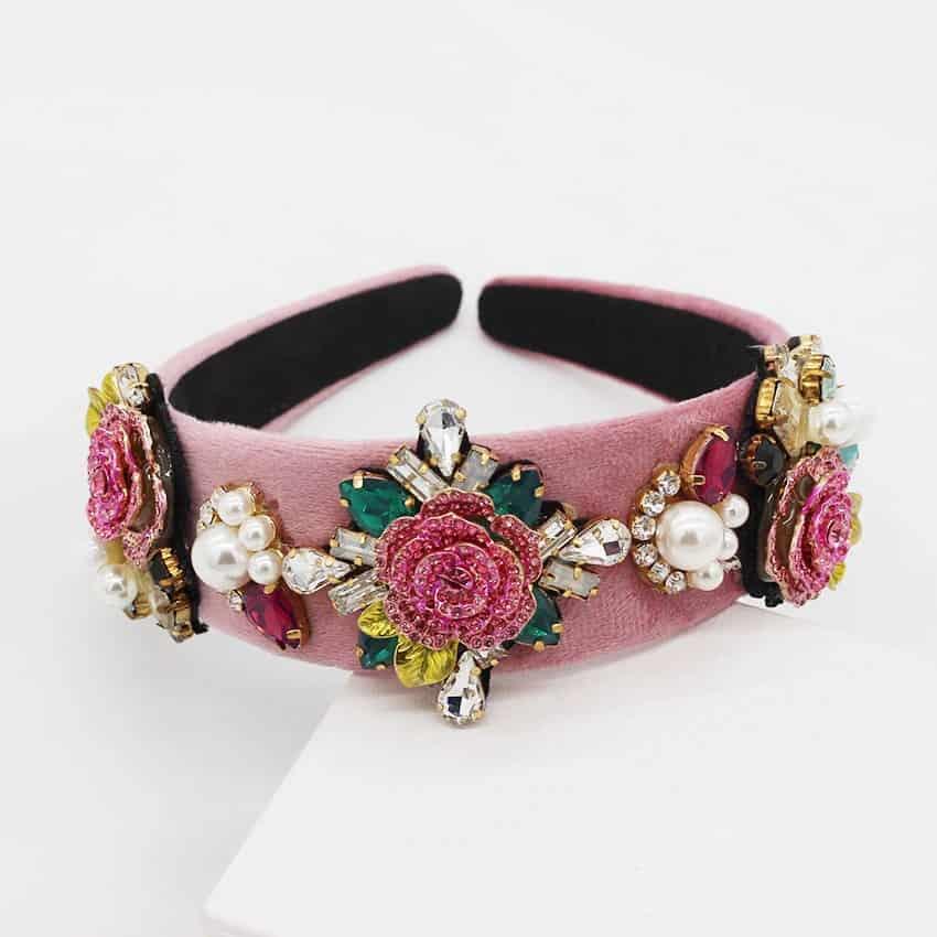 Bentita roz, cu flori si pietre, Dithe C3 - Pursehuit.ro