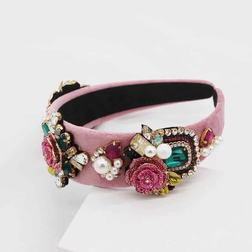 Bentita roz, cu flori si pietre, Dithe C3 - Pursehuit.ro