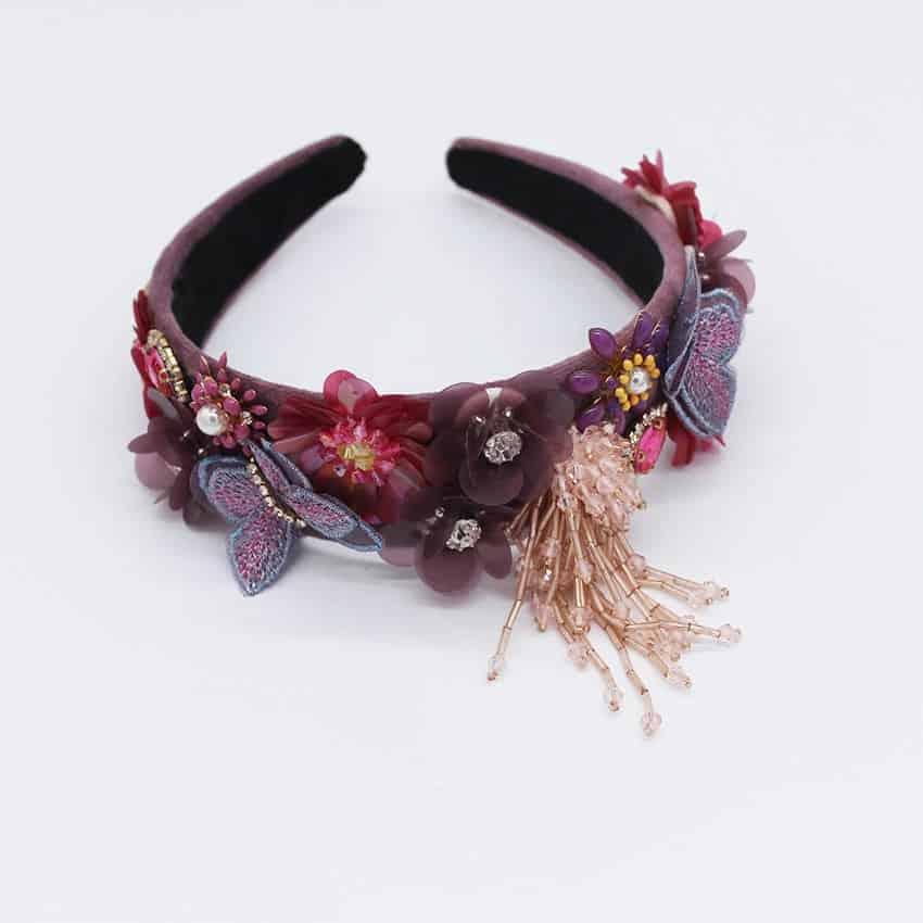 Bentita mov, cu fluturi si flori, Majlene C1 - Pursehuit.ro