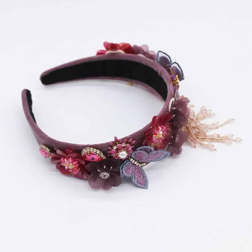 Bentita mov, cu fluturi si flori, Majlene C1 - Pursehuit.ro