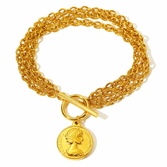 Brățară aurie din oțel inoxidabil placat cu aur 18K PVD, cu medalion Elisabeth C10