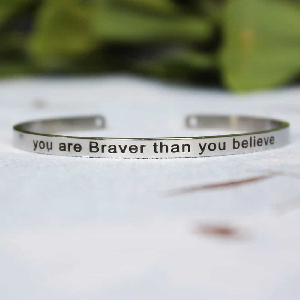 Bratara ajustabila, argintie, gravata You are braver than you believe C1