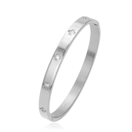 Bratara argintie, tip bangle, cu pietre din zirconiu, Pontianus C1