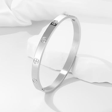 Bratara Love, din otel inoxidabil, argintie, suflata cu aur 18k, Apelun C1