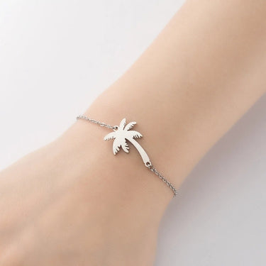 Bratara argintie, din otel inoxidabil, suflata cu aur 18k, cu palmier, Jasmin C5