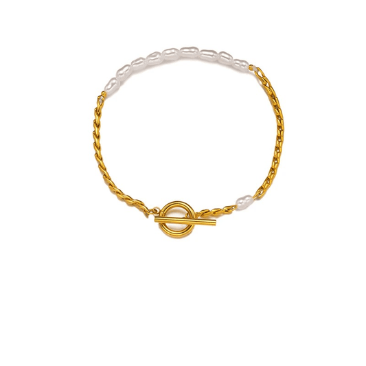 Bratara aurie, din otel inoxidabil, cu perlute, suflata cu aur 18k, Beinta C2 - Pursehuit.ro