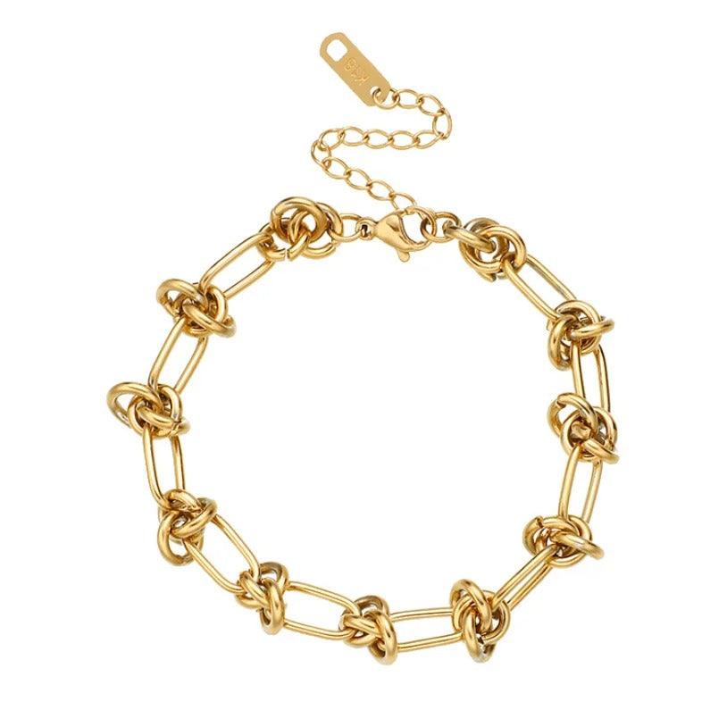 Bratara aurie, din otel inoxidabil, cu zale imbinate si noduri, suflata cu aur 18k, Begga C2 - Pursehuit.ro