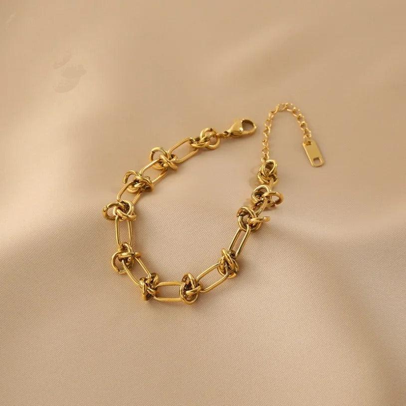 Bratara aurie, din otel inoxidabil, cu zale imbinate si noduri, suflata cu aur 18k, Begga C2 - Pursehuit.ro