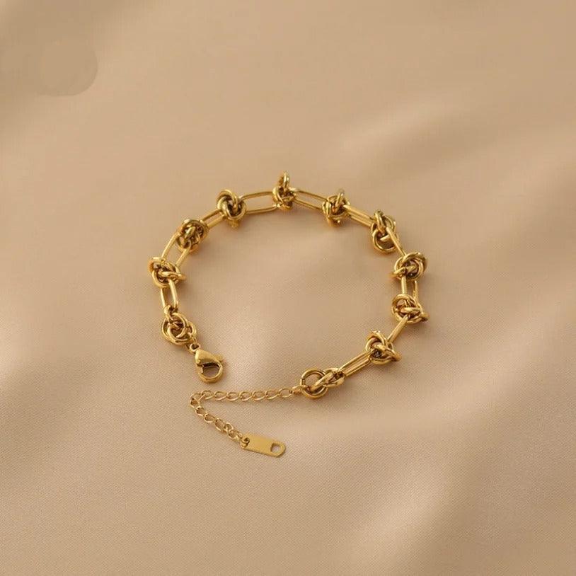 Bratara aurie, din otel inoxidabil, cu zale imbinate si noduri, suflata cu aur 18k, Begga C2 - Pursehuit.ro